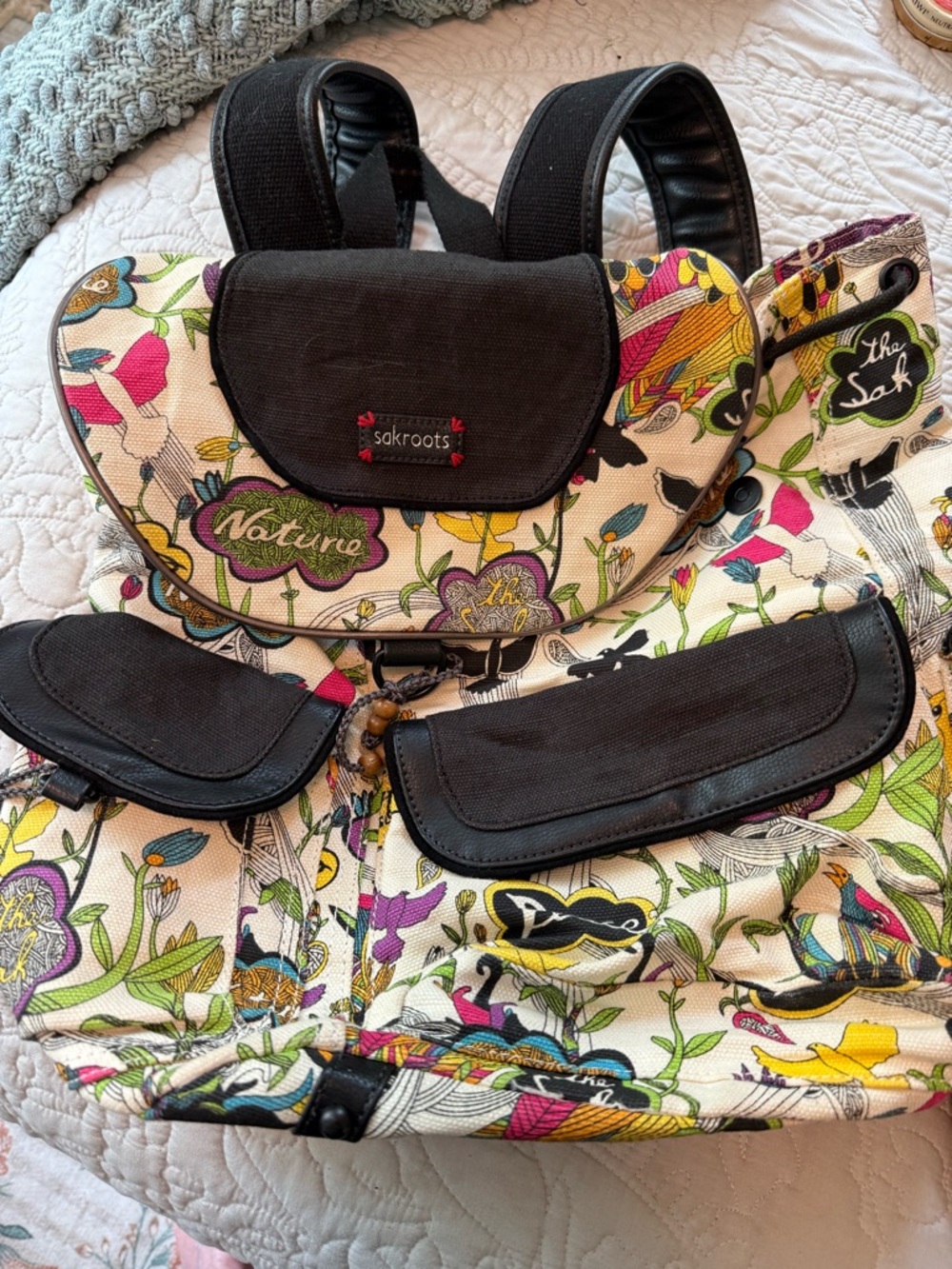 Sakroots Peace Print Canvas Backpack Large - Picture 2 of 9
